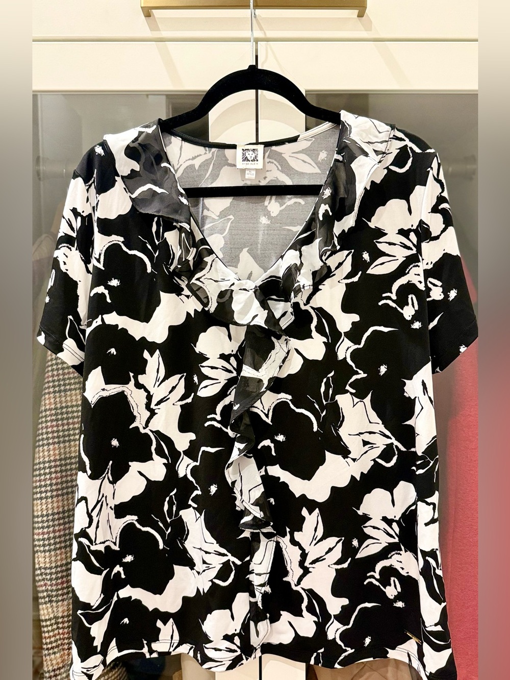Anne Klein Floral Ruffle Blouse Top Size XL